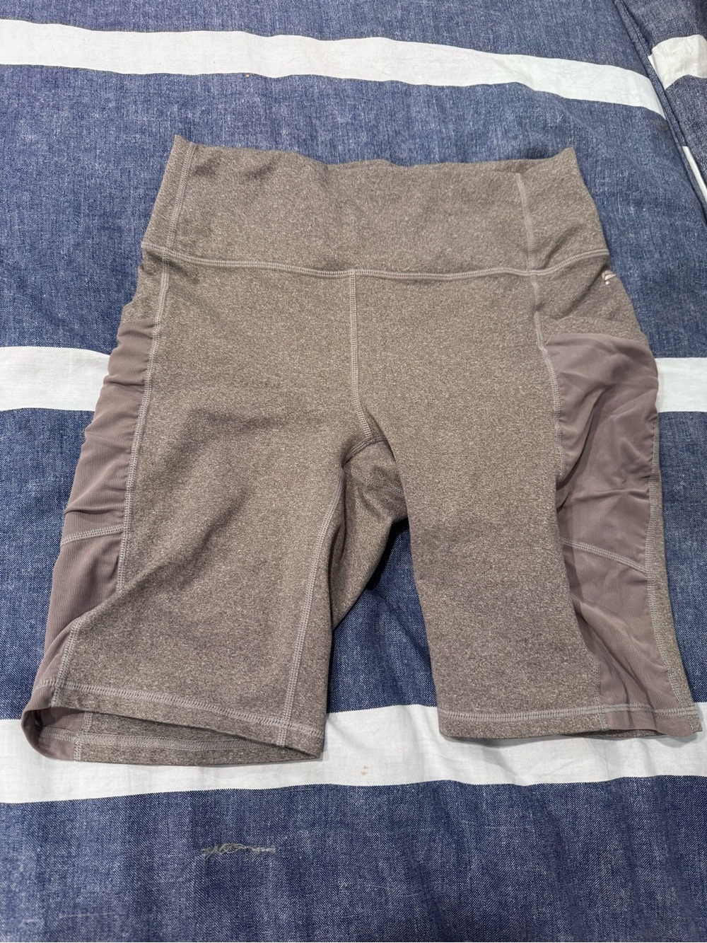 Fabletics High-Rise Bike Shorts in Taupe